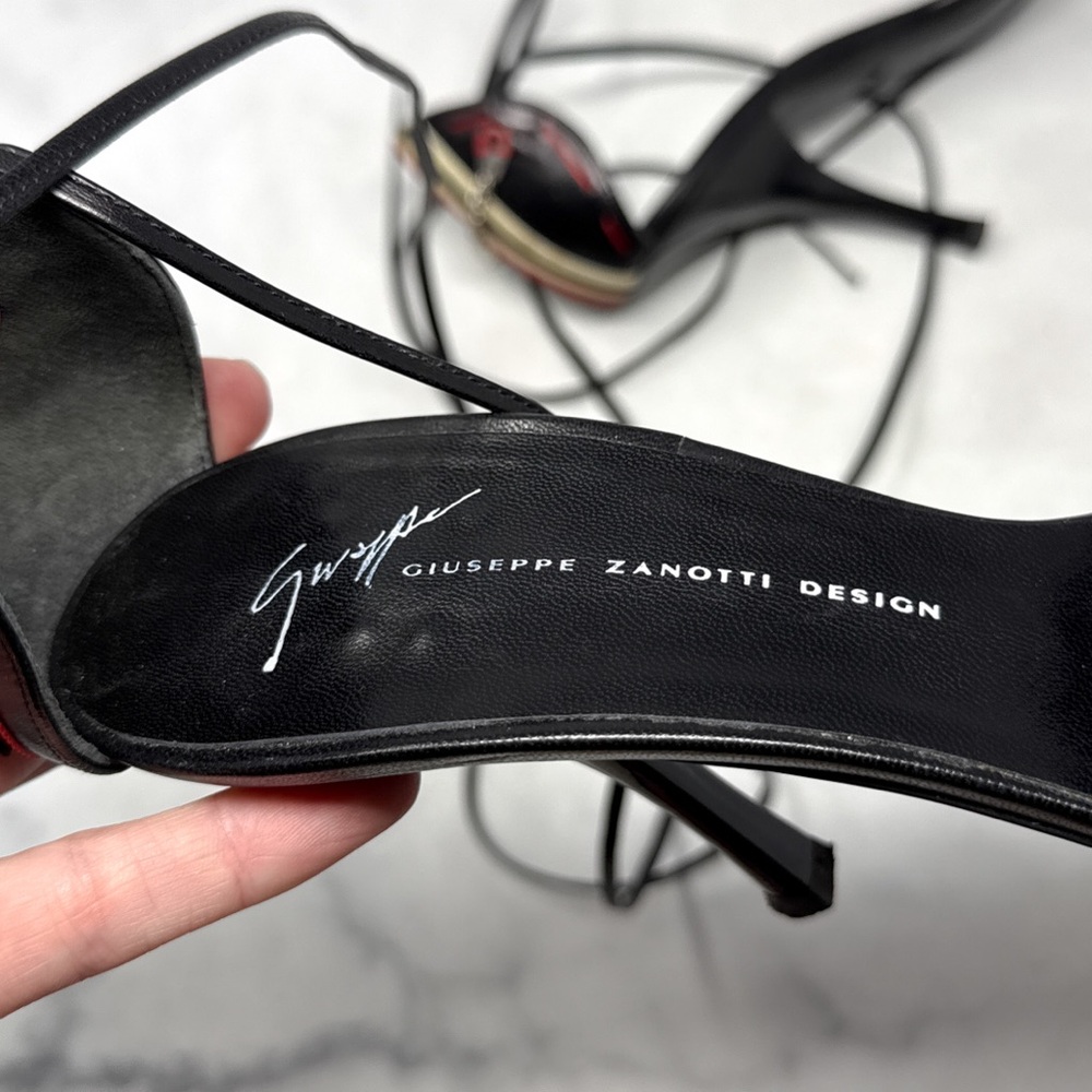 Giuseppe Zanotti Vicini Vintage Y2K Care Tag Leather Ankle Tie Sandal Heels 8 - Picture 12 of 16